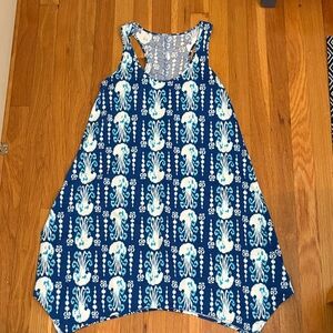 Blue and White Patterned Sleeveless Dress